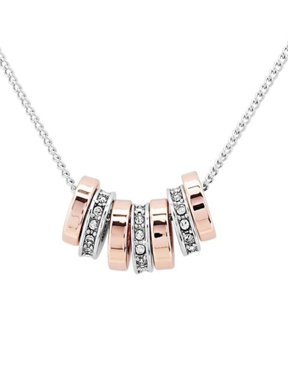 Two-Tone Rose Gold & Silver Crystal 9 Beaded Necklace 18”